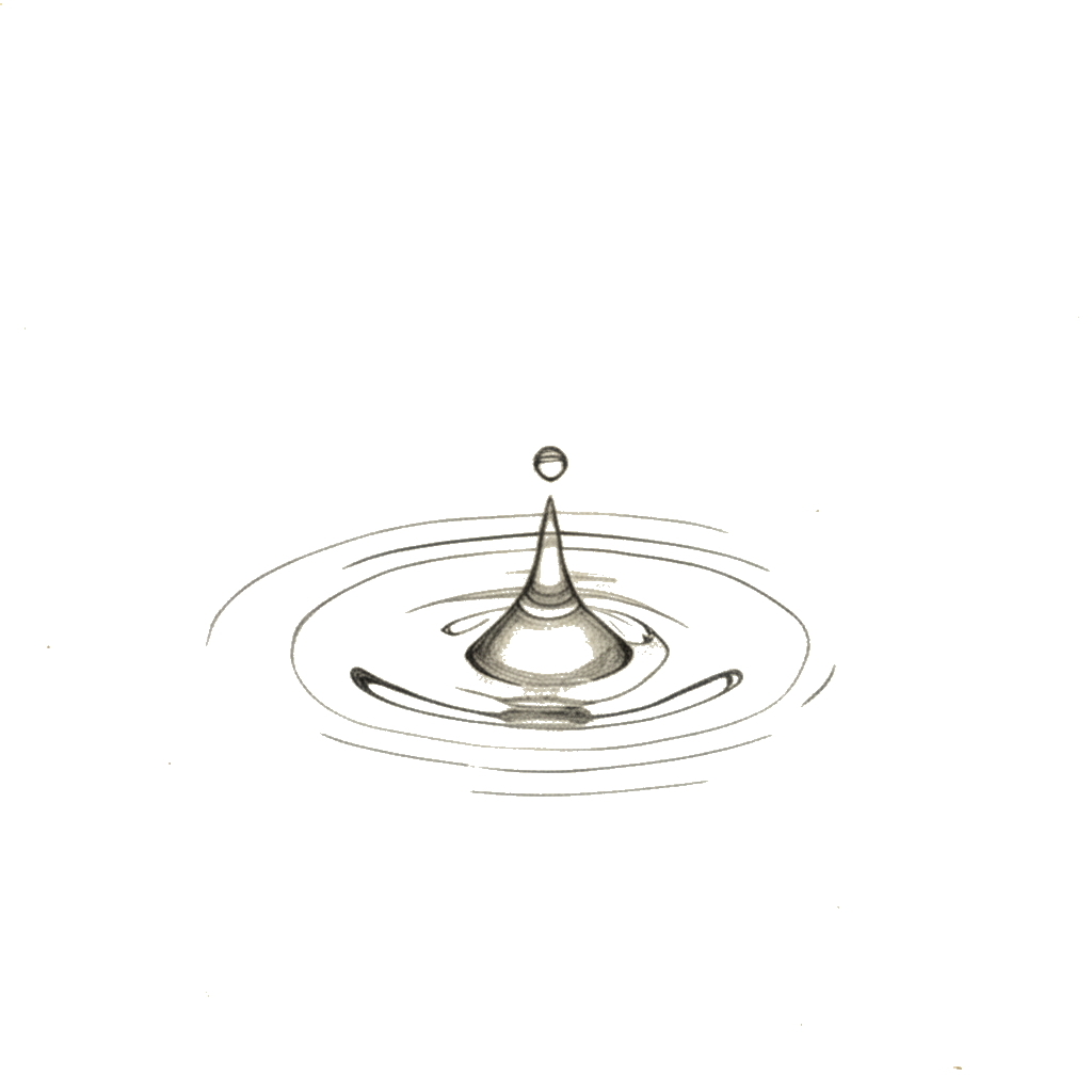 A water droplet creating expanding concentric ripples on a still surface